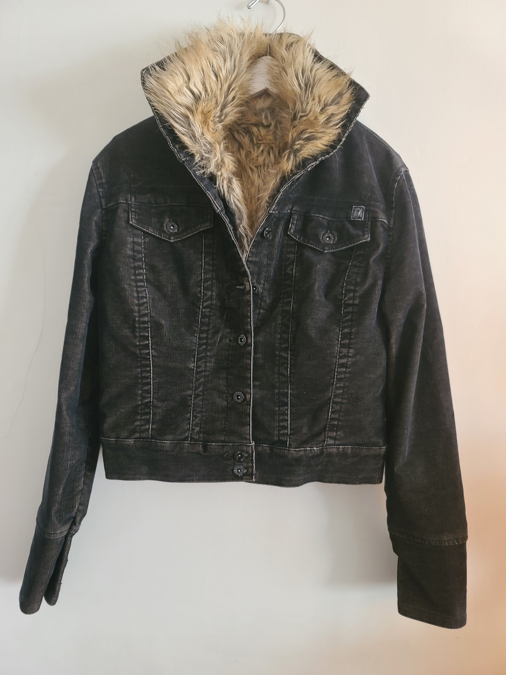 Heavyweight Corduroy Moto Jacket w/ Detachable Faux Fur Liner - M